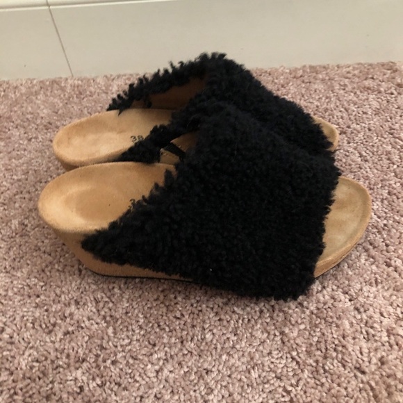 Birkenstock Papillio Namica Teddy Black Wedge Sandals Size 38 Shearling Limited - Picture 4 of 9